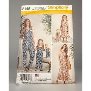 Simplicity 8146 Mommy And Me Jumper Dress Pattern Sz 3-8, Sz XS-XL